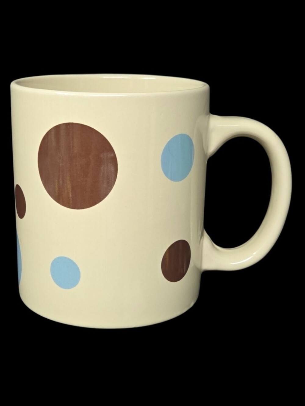 2009 California Pantry Cream Polka Dot Mug with Brown and Light Blue Dots